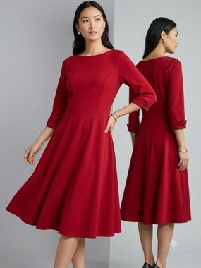 Grace Karin Crimson Red Fit-and-Flare Midi Dress